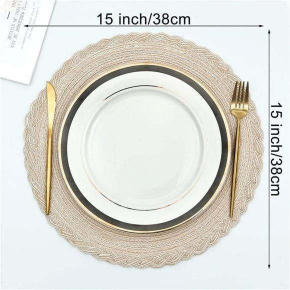15 Inch Round Cotton Placemats Non Slip Heat Resistant  (6pcs placemats, Beige) - Picture 3 of 6